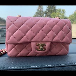 ‼️sold‼️Chanel Pink lambskin rectangular mini flap